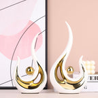 XMGZQ Modern Abstract Ceramic Statues (White & Gold, 2-Pack)