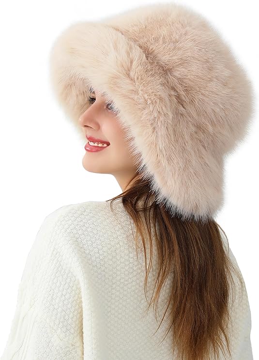 LA CARRIE Women’s Fuzzy Faux Fur Bucket Hat