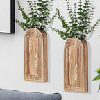 Dnnnii Wooden Wall Vase Set (2-Pack, Brown Finish)
