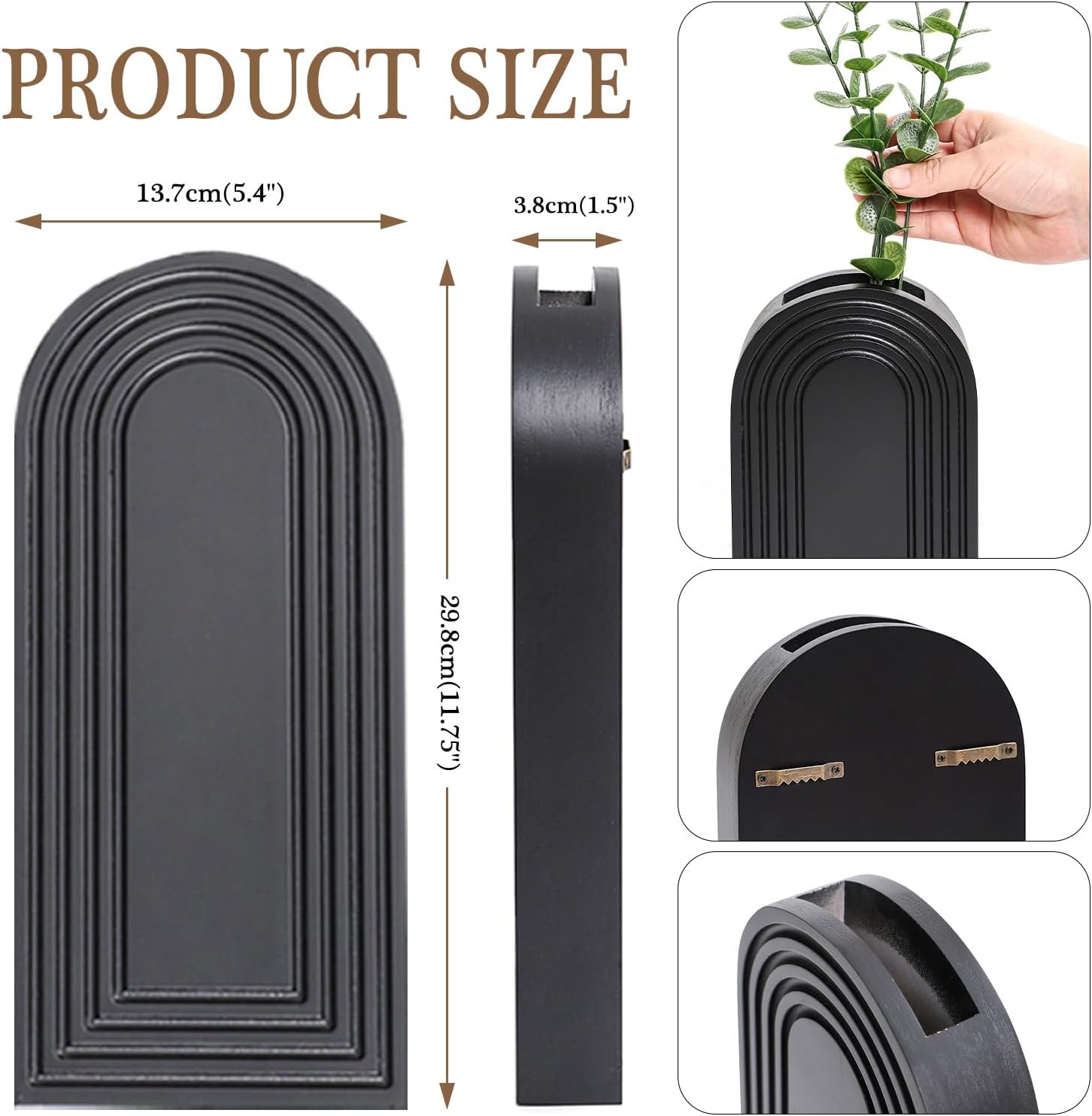 Dnnnii Wooden Wall Vase Set (2-Pack, Brown Finish)