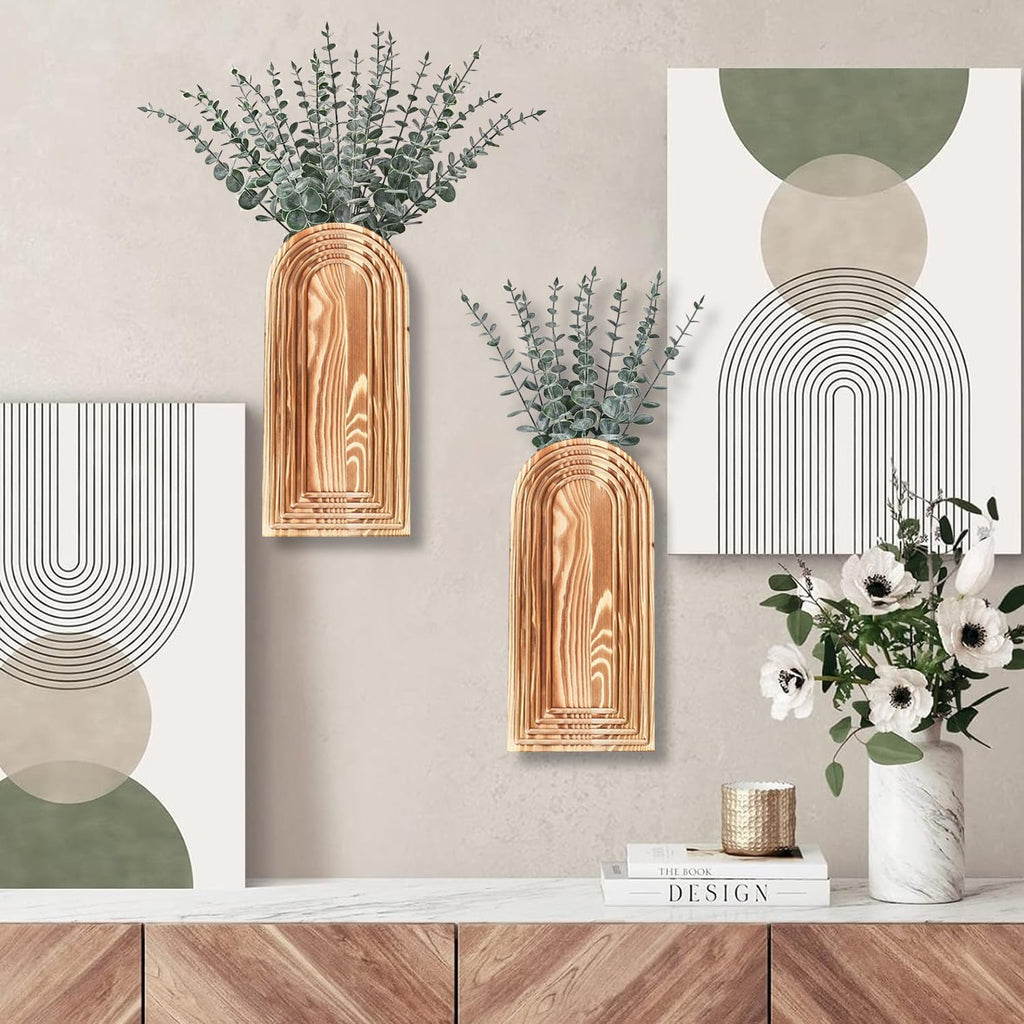 Dnnnii Wooden Wall Vase Set (2-Pack, Brown Finish)