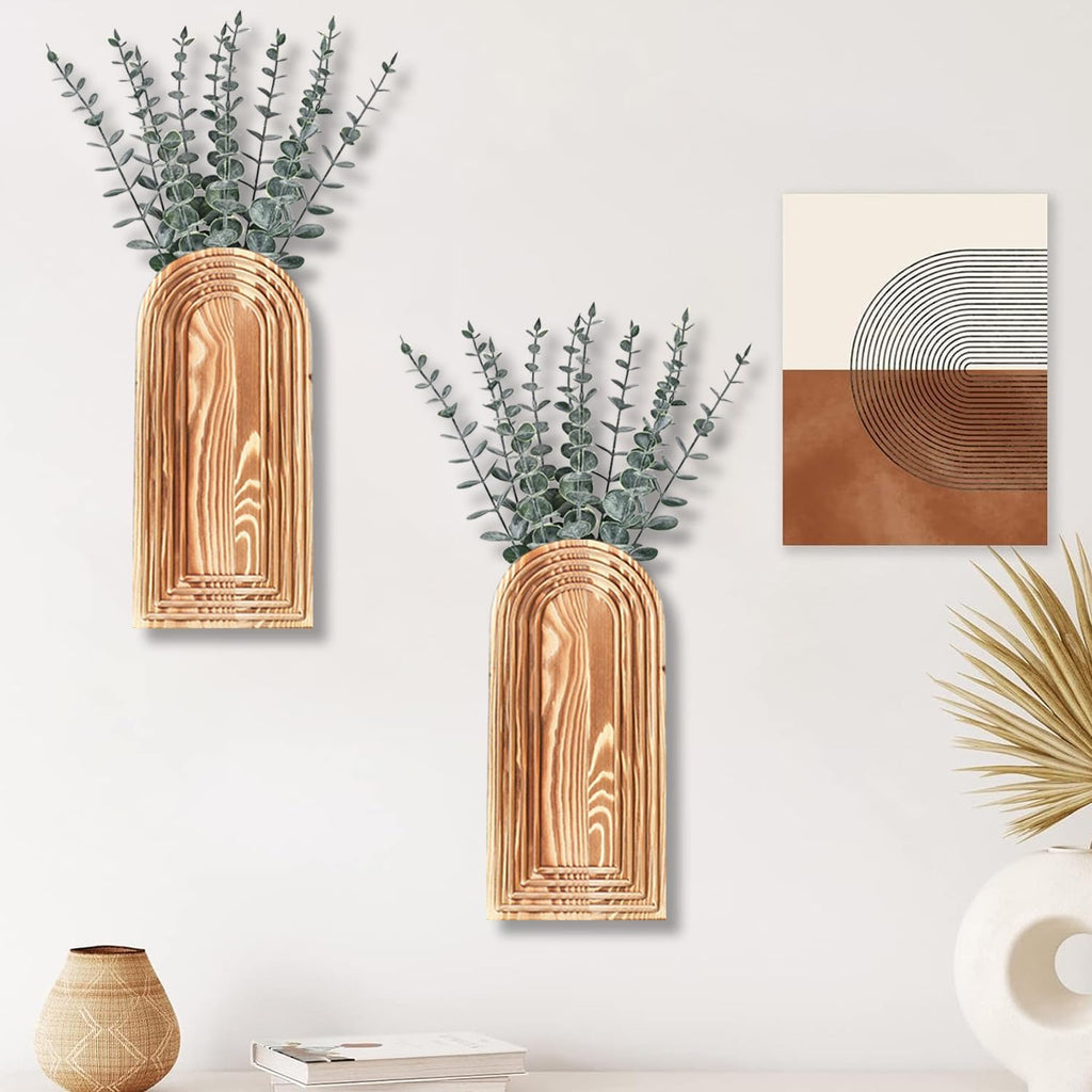Dnnnii Wooden Wall Vase Set (2-Pack, Brown Finish)