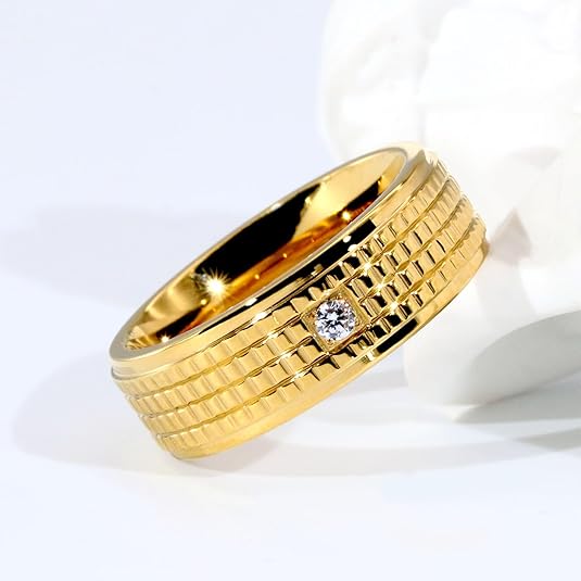 His & Hers CZ Ring Set (Gold & Titanium Couple Bands)