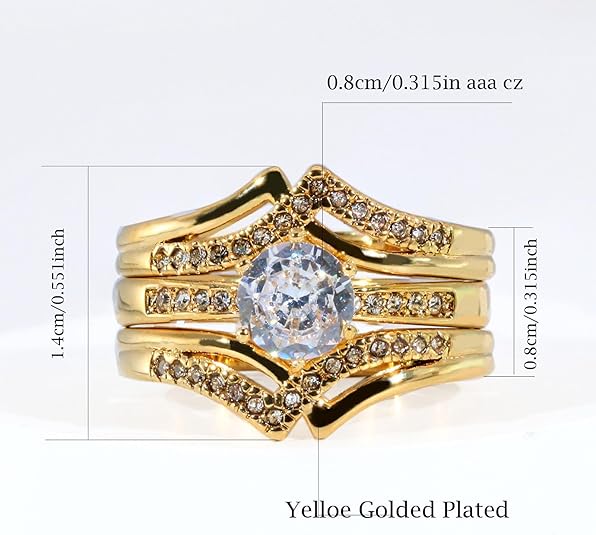 His & Hers CZ Ring Set (Gold & Titanium Couple Bands)