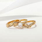 His & Hers CZ Ring Set (Gold & Titanium Couple Bands)