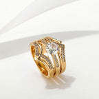 His & Hers CZ Ring Set (Gold & Titanium Couple Bands)