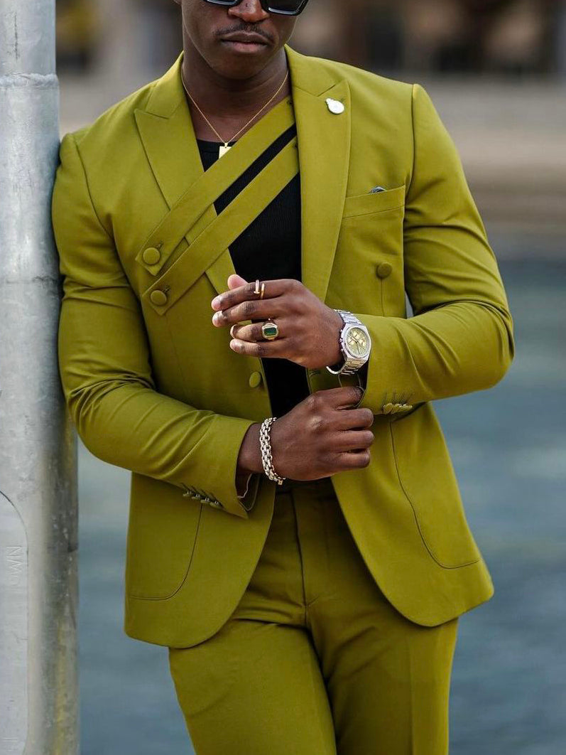 Olive Green Asymmetric Strap Suit