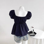 Polka Dot Square Neck Puff Sleeve Short