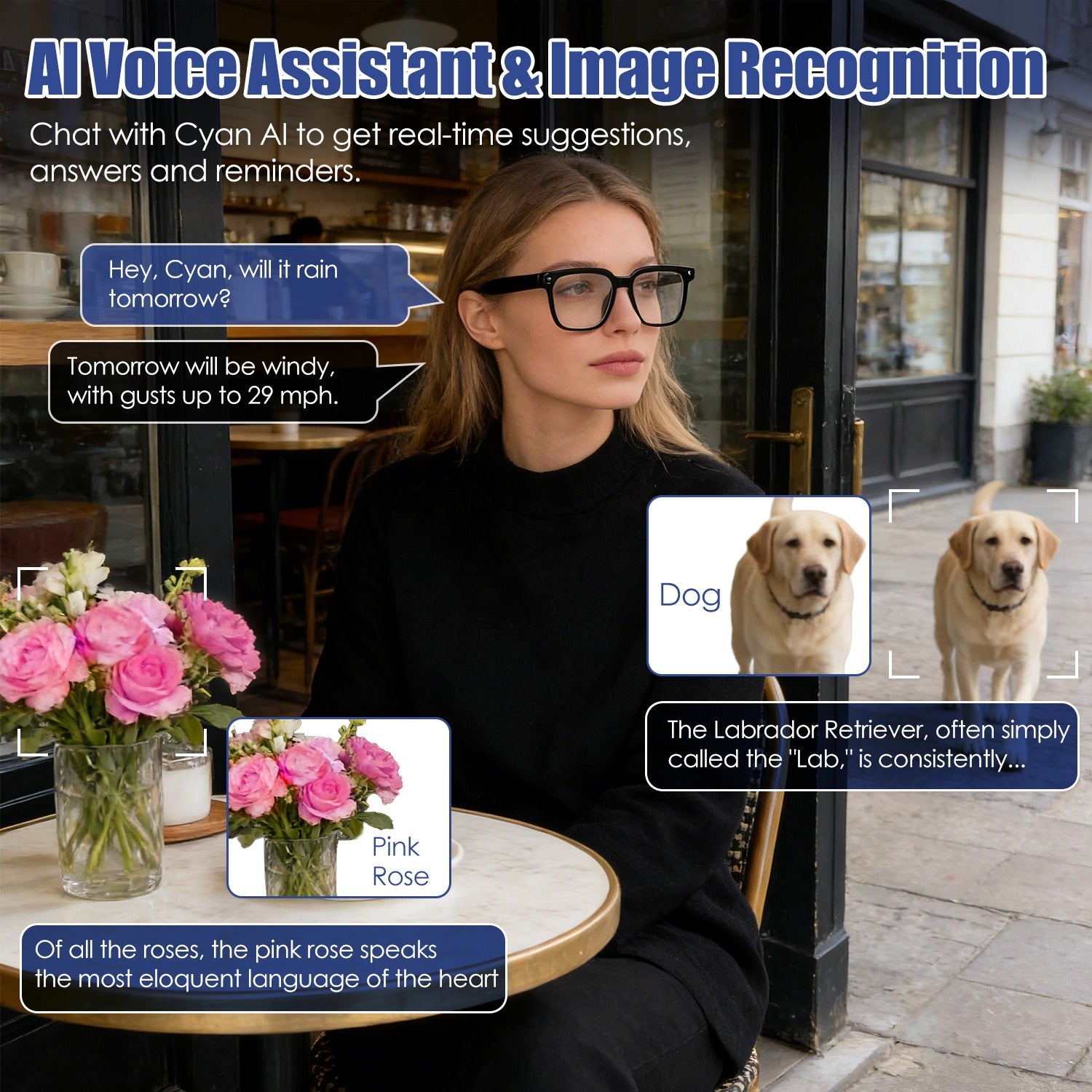 AI Smart Glasses – 8MP HD Camera, Real-Time Translation (139 Languages), Audio & Hands-Free Calling
