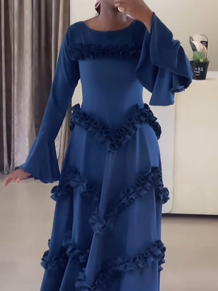 Elegant Bell Sleeve Ruffled Maxi Dress
