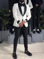 White Tuxedo Jacket With Black Sequin Lapel