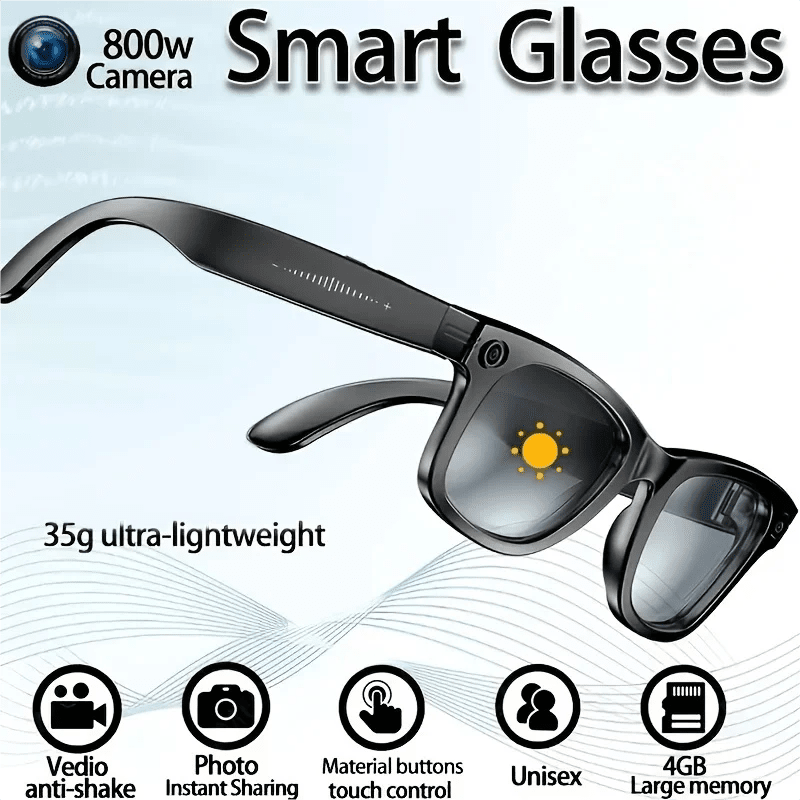 AI Smart Video Glasses with Camera and Photo Capabilities, featuring an 8MP camera, 1080P HD video recording, 4K resolution, - Sixin1