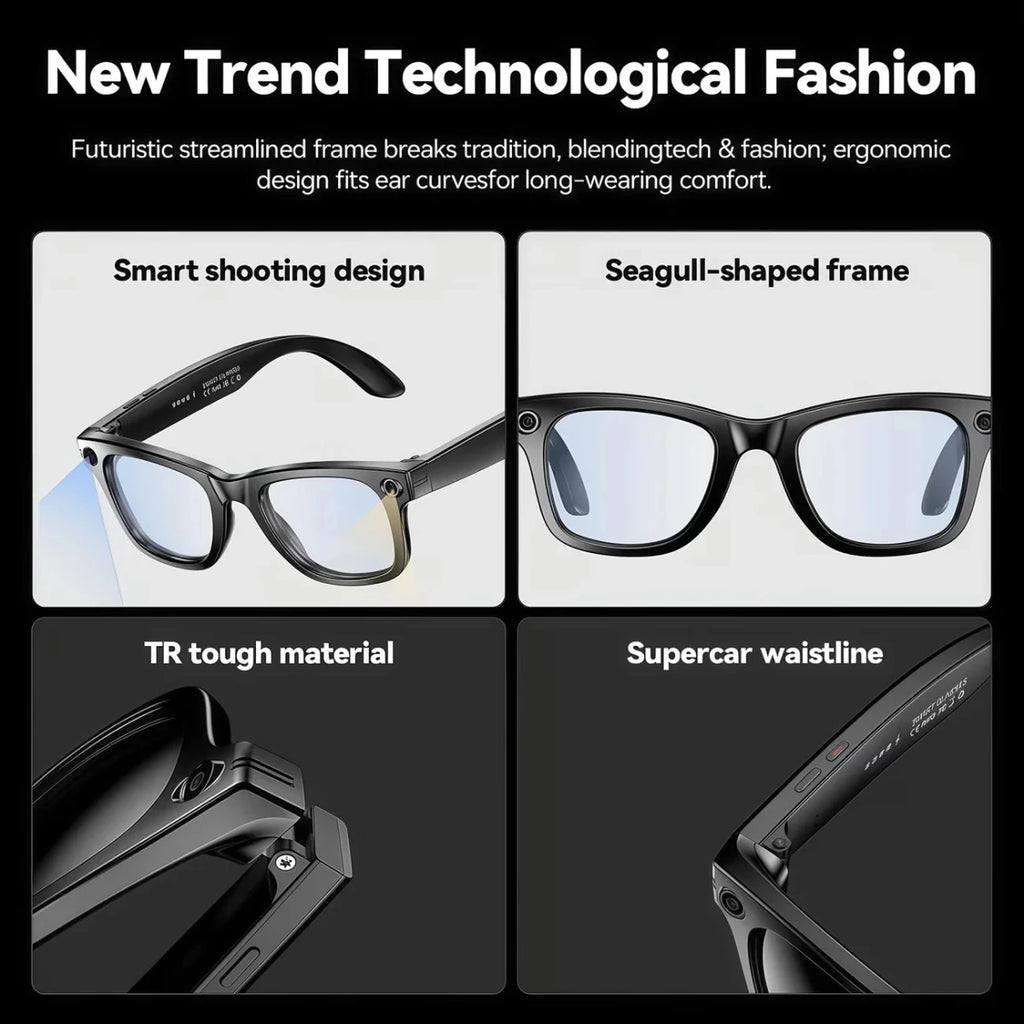 AI Smart Video Glasses with Camera and Photo Capabilities, featuring an 8MP camera, 1080P HD video recording, 4K resolution, - Sixin1