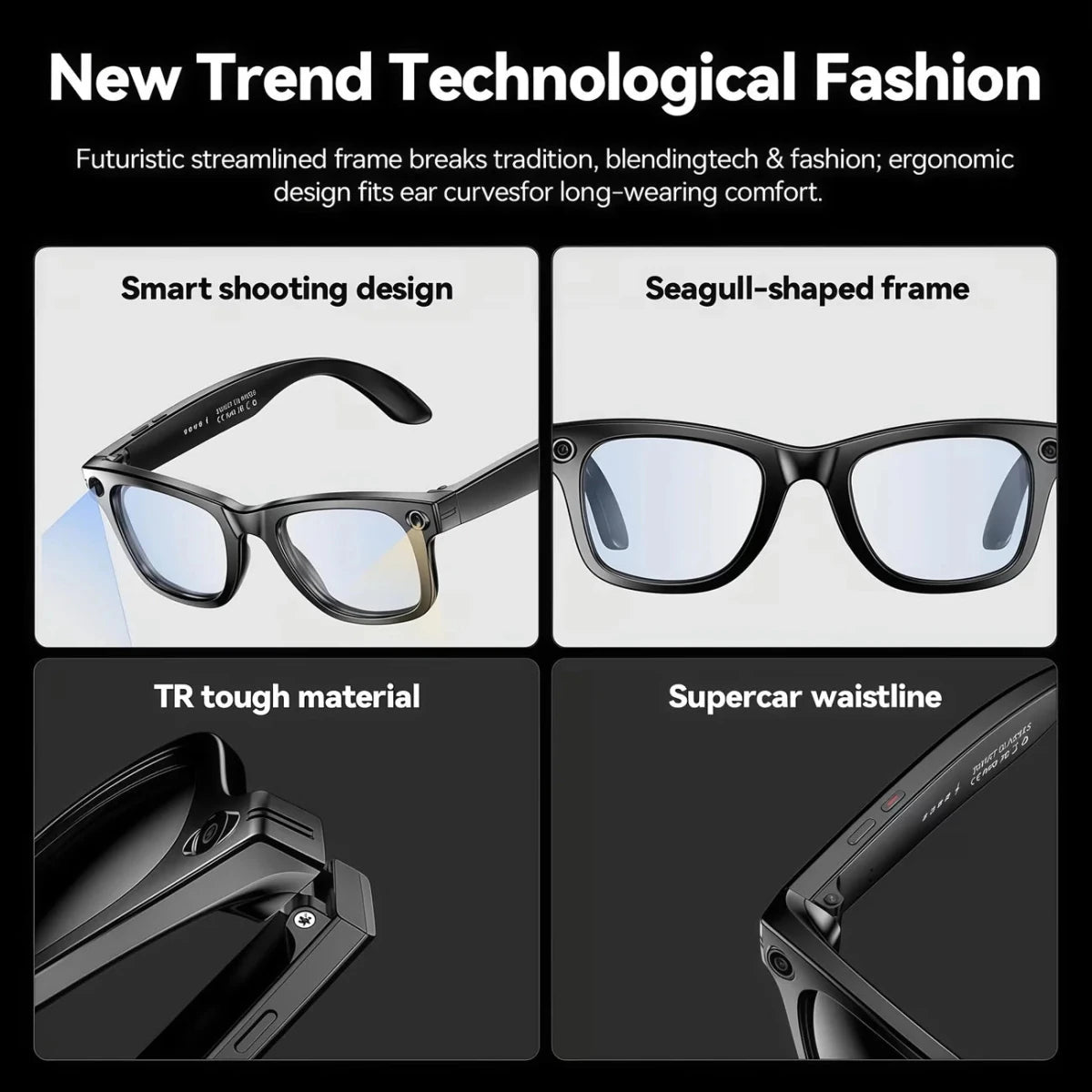 AI Smart Video Glasses with Camera and Photo Capabilities, featuring an 8MP camera, 1080P HD video recording, 4K resolution, - Sixin1