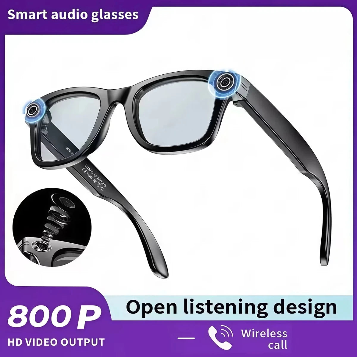 AI Smart Video Glasses with Camera and Photo Capabilities, featuring an 8MP camera, 1080P HD video recording, 4K resolution, - Sixin1