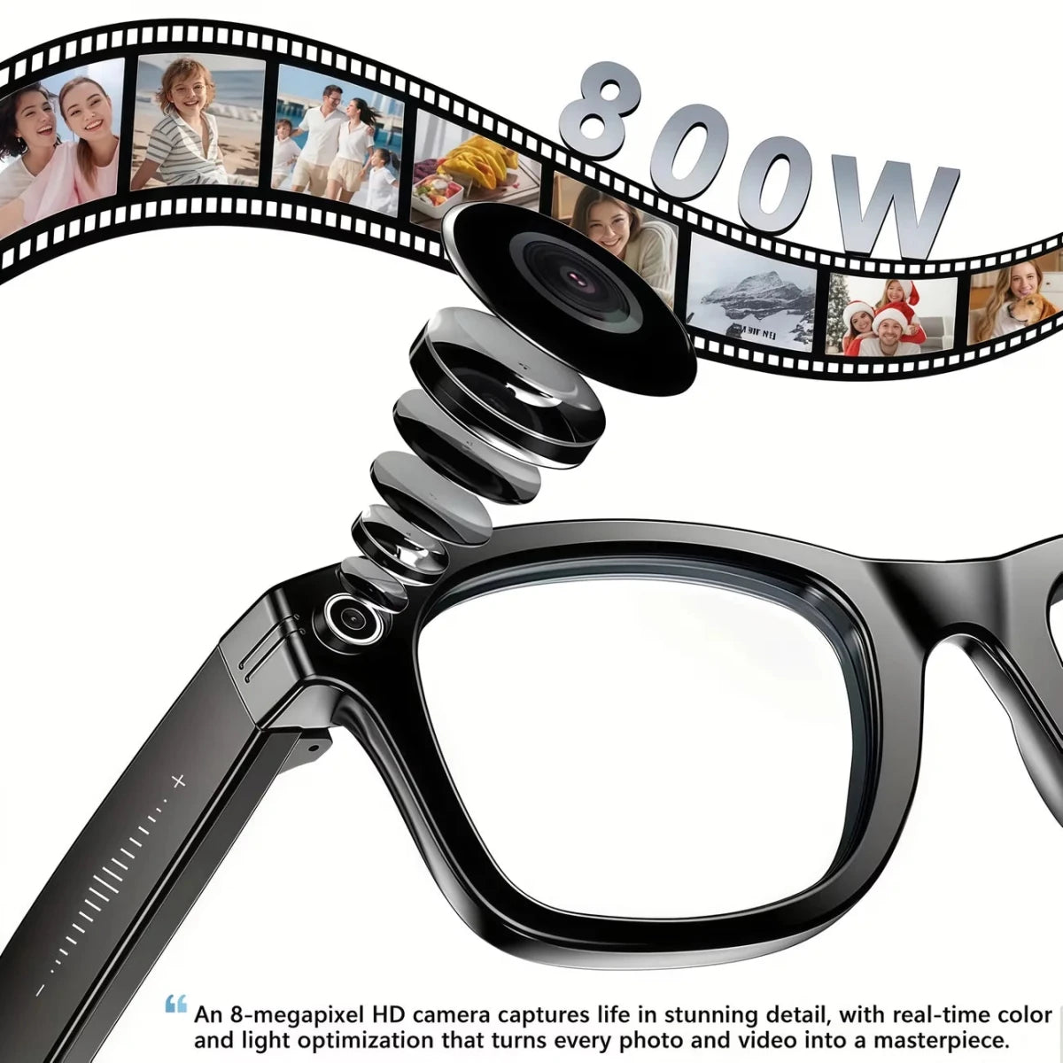 AI Smart Video Glasses with Camera and Photo Capabilities, featuring an 8MP camera, 1080P HD video recording, 4K resolution, - Sixin1
