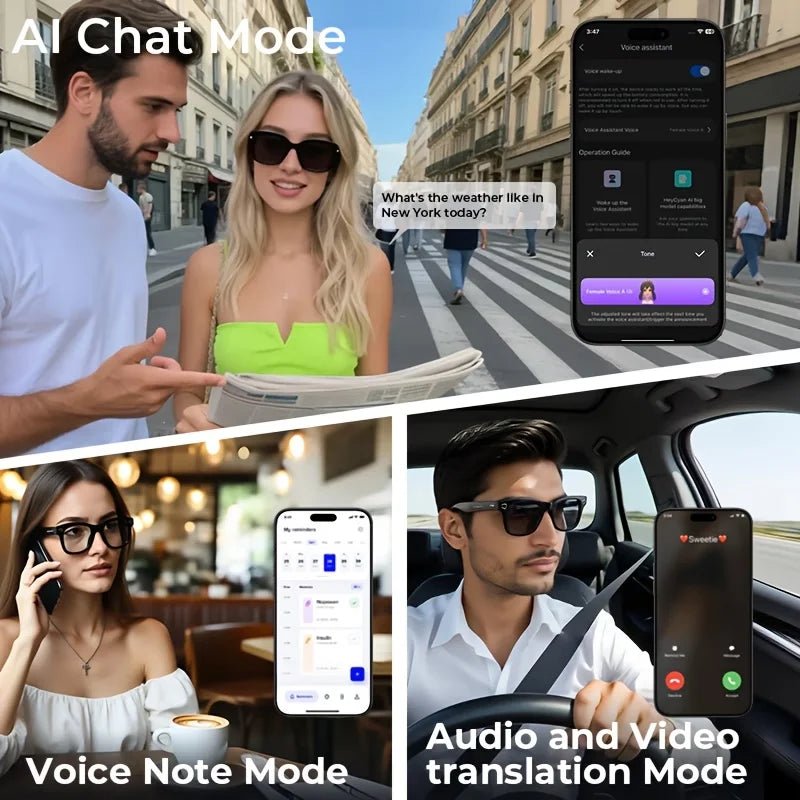 AI Smart Video Glasses with Camera and Photo Capabilities, featuring an 8MP camera, 1080P HD video recording, 4K resolution, - Sixin1