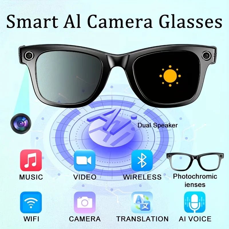 AI Smart Video Glasses with Camera and Photo Capabilities, featuring an 8MP camera, 1080P HD video recording, 4K resolution, - Sixin1