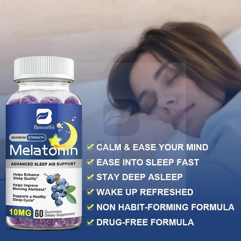 B BEWORTHS Blueberry Melatonin 10mg Gummies Sleeping Creative for Sleep Sleeping Pills Melatonin for Sleep Relaxing For Adult - Sixin1