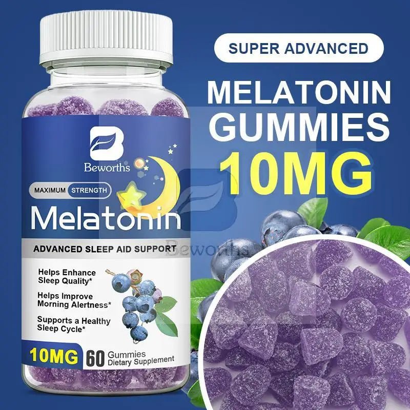 B BEWORTHS Blueberry Melatonin 10mg Gummies Sleeping Creative for Sleep Sleeping Pills Melatonin for Sleep Relaxing For Adult - Sixin1