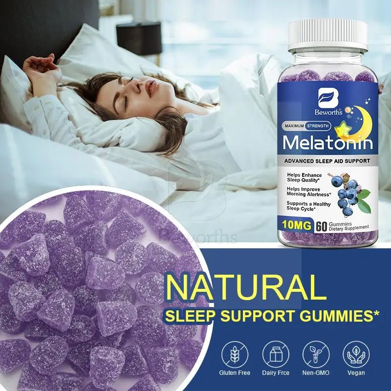 B BEWORTHS Blueberry Melatonin 10mg Gummies Sleeping Creative for Sleep Sleeping Pills Melatonin for Sleep Relaxing For Adult - Sixin1