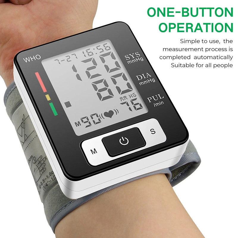 Wrist Blood Pressure Monitor – Adjustable Wrist Cuff, 90-Reading Memory, Digital BP Machine for Home & Clinical Use