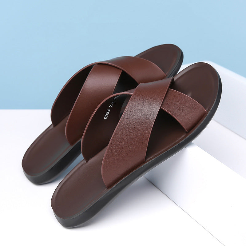 Men’s Open-Style Leather Slippers: Relaxed Summer Comfort