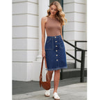 Women’s Stretch Denim Skirt: Raw Hem Elegant Casual Style