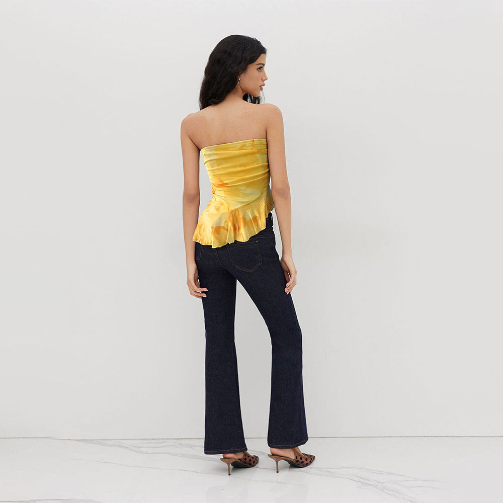 Women’s Off-the-Shoulder Tie-Dye Tube Top with Ruffled Trim