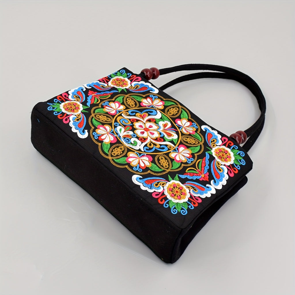 Embroidered Handbag, Double Zipper Bag, Women's Printed Handbag
