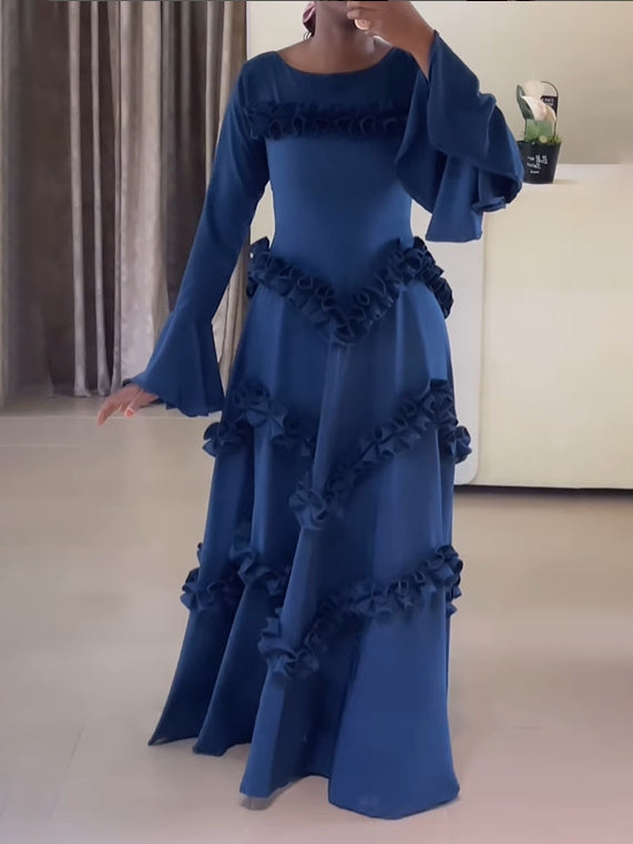 Elegant Bell Sleeve Ruffled Maxi Dress