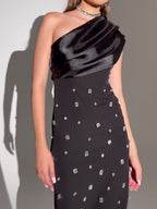 Off-Shoulder Diamond Black Evening Dress