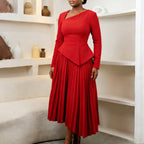 Asymmetrical Neck High-Waisted Midi Dress: Modern Elegant Silhouette