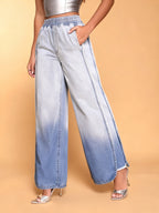 Ombre Wide-Leg Elastic Waist Jeans