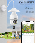E27 Light Bulb Security Camera: 1080P 360° PTZ WiFi CCTV with Motion Detection