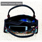 Embroidered Handbag, Double Zipper Bag, Women's Printed Handbag