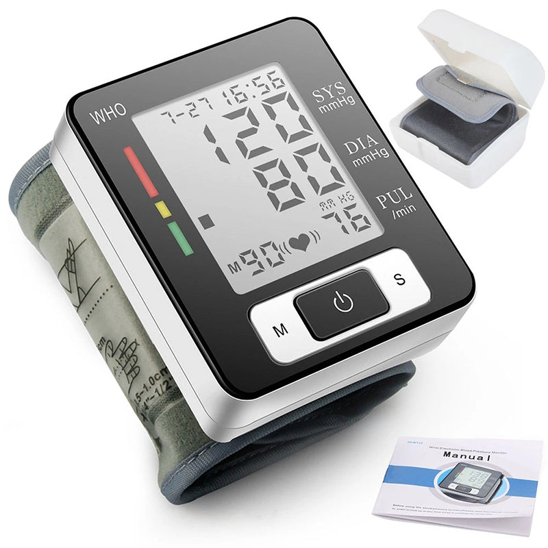 Wrist Blood Pressure Monitor – Adjustable Wrist Cuff, 90-Reading Memory, Digital BP Machine for Home & Clinical Use