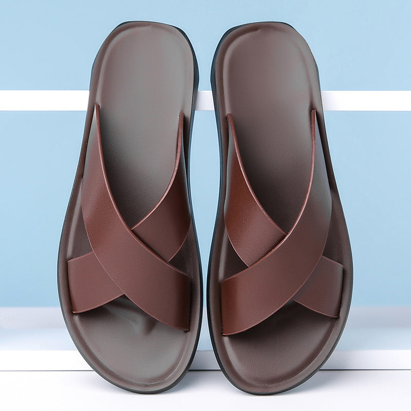 Men’s Open-Style Leather Slippers: Relaxed Summer Comfort