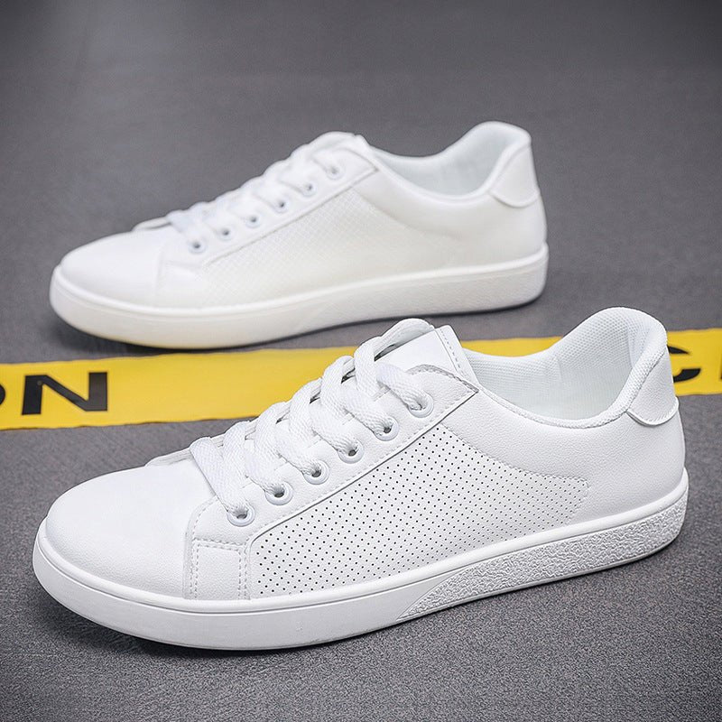 Comfort Fit Men’s White Leather Sneakers - Sixin1