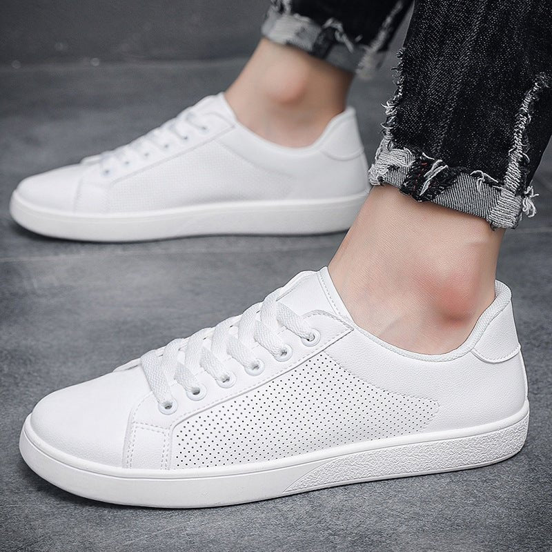 Comfort Fit Men’s White Leather Sneakers - Sixin1
