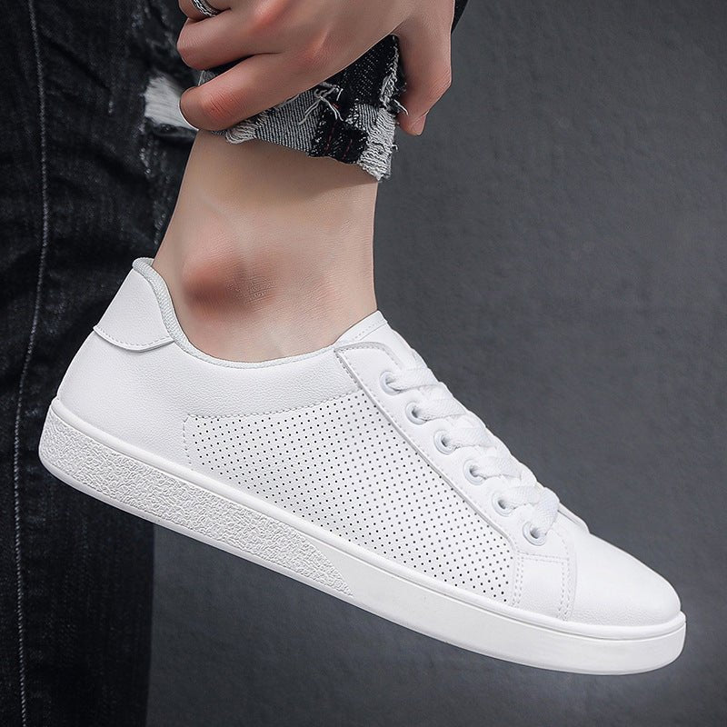 Comfort Fit Men’s White Leather Sneakers - Sixin1