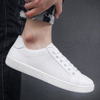 Comfort Fit Men’s White Leather Sneakers - Sixin1