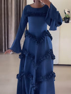 Elegant Bell Sleeve Ruffled Maxi Dress