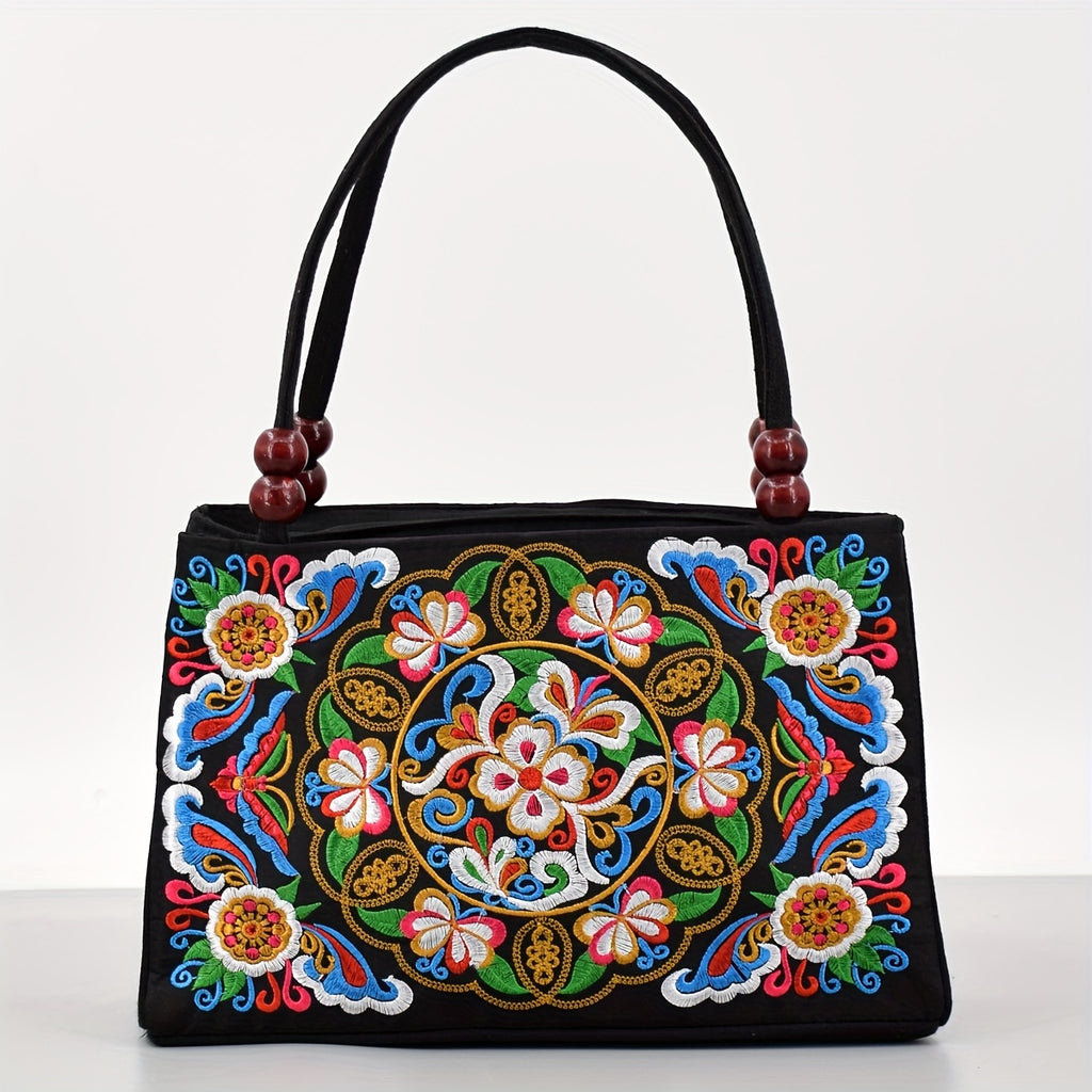 Embroidered Handbag, Double Zipper Bag, Women's Printed Handbag