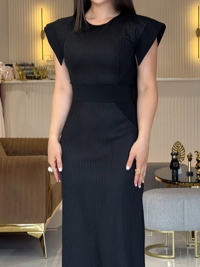 Women’s Patchwork Round-Neck Dress, Solid Color Casual & Party Dress