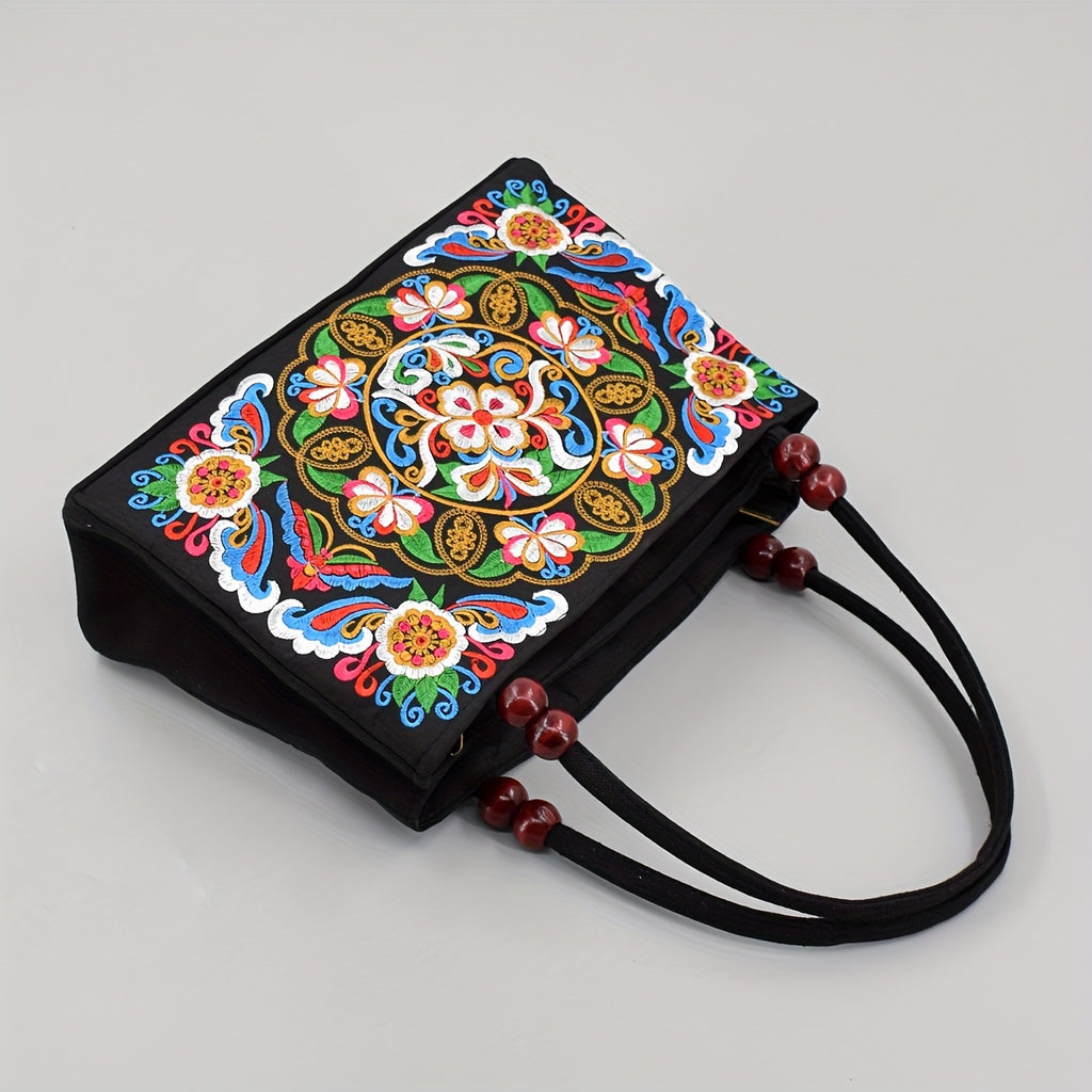 Embroidered Handbag, Double Zipper Bag, Women's Printed Handbag