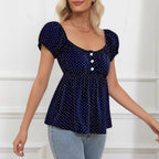 Polka Dot Square Neck Puff Sleeve Short