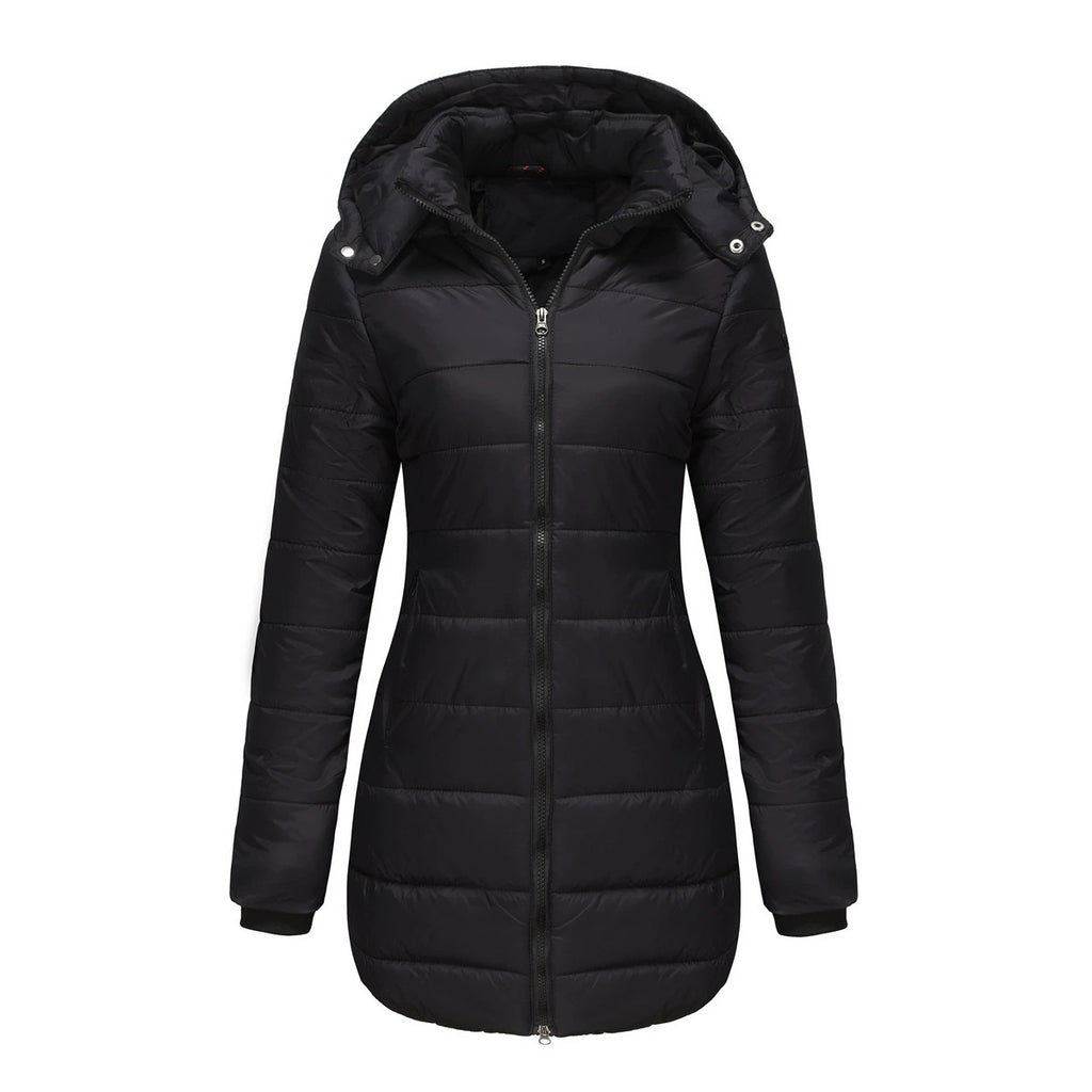 Women’s Quilted Mid-Length Coat, Slim Fit Warm Down Cotton Jacket for Winter