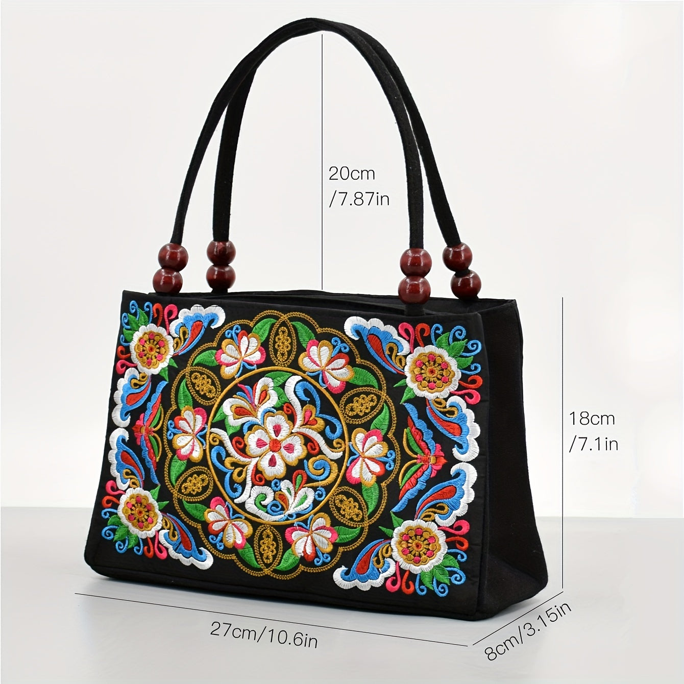 Embroidered Handbag, Double Zipper Bag, Women's Printed Handbag