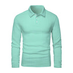 Classic Solid-Color Button-Front Long-Sleeve Polo Shirt for Men